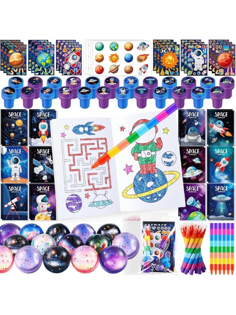 168Pcs Outer Space Party Favors Set - Alien Coloring Books, Crayons & Stickers